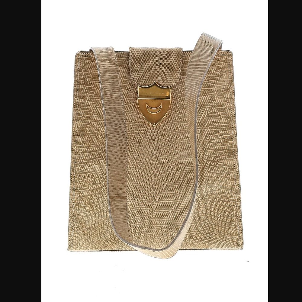 Paloma Picasso Vintage Beige/Tan Lizard Embossed Leather w. Gold Hardware Purse